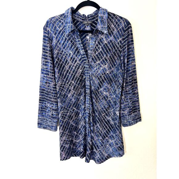 Boho Chic Button Down Top Women's L Blue abstract whimsigoth witchy gothic tunic - Picture 1 of 8